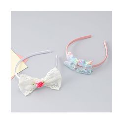 Babyhug Hair Bands withb Bow & Butterfly Applique Pack of 2 - white & Pink