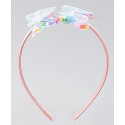 Babyhug Hair Bands withb Bow & Butterfly Applique Pack of 2 - white & Pink