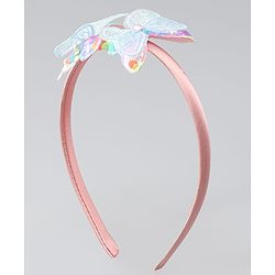 Babyhug Hair Bands withb Bow & Butterfly Applique Pack of 2 - white & Pink