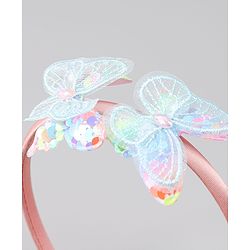 Babyhug Hair Bands withb Bow & Butterfly Applique Pack of 2 - white & Pink