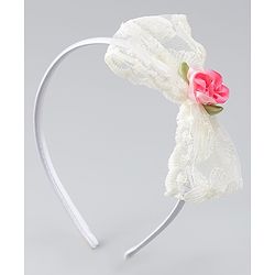 Babyhug Hair Bands withb Bow & Butterfly Applique Pack of 2 - white & Pink