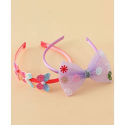 Babyhug Hair Bands with Bow & Butterfly Applique Pack of 2 - Purple & Red