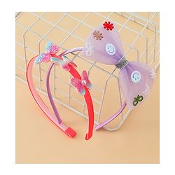 Babyhug Hair Bands with Bow & Butterfly Applique Pack of 2 - Purple & Red