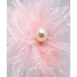 Babyhug Hair Bands With Floral & Pearl Applique - Peach