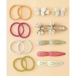 Babyhug Hair Accessories Combo Sets  Rubber Bands & Snap Clips Pair of  9 -  Multicolor