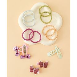 Babyhug Hair Accessories Combo Sets  Rubber Bands & Snap Clips Pair of  9 -  Multicolor