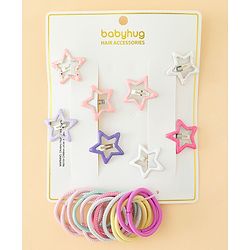 Babyhug Hair Accessories Combo Sets  Rubber Bands & Snap Clips Pair of  3 -  Multicolor