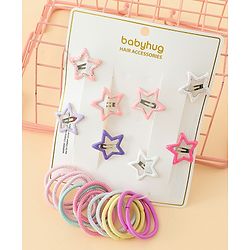 Babyhug Hair Accessories Combo Sets  Rubber Bands & Snap Clips Pair of  3 -  Multicolor