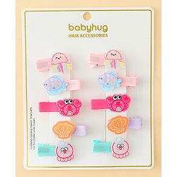 Babyhug Alligator Hair Clips with Applique Pack of 10 - Multicolor