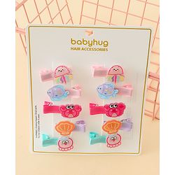 Babyhug Alligator Hair Clips with Applique Pack of 10 - Multicolor