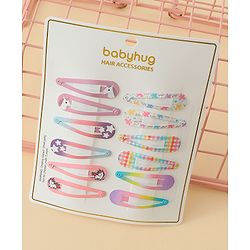 Babyhug Hair Clips with Unicorn Print Pack of  12 - Multicolor