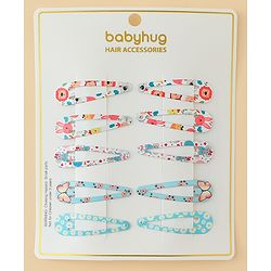 Babyhug Snap Clips with Floral & Butterfly Applique Pack of 10 - Multicolor