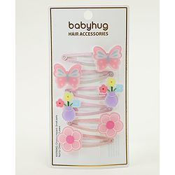 Babyhug Hair Clips with Butterfly & Floral Applique Pack of 6 - Pink