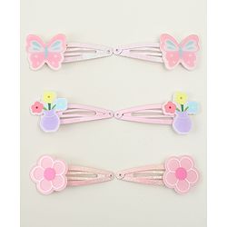 Babyhug Hair Clips with Butterfly & Floral Applique Pack of 6 - Pink