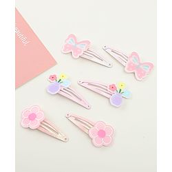 Babyhug Hair Clips with Butterfly & Floral Applique Pack of 6 - Pink