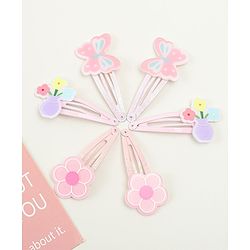 Babyhug Hair Clips with Butterfly & Floral Applique Pack of 6 - Pink