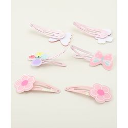 Babyhug Hair Clips with Butterfly & Floral Applique Pack of 6 - Pink