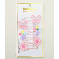 Babyhug Hair Clips with Butterfly & Floral Applique Pack of 6 - Pink