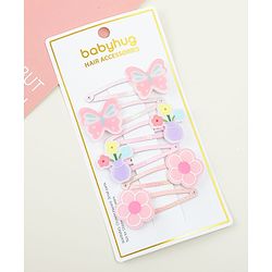 Babyhug Hair Clips with Butterfly & Floral Applique Pack of 6 - Pink