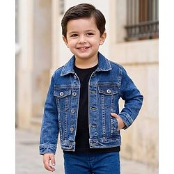 Babyhug Full Sleeves Washed Denim Jacket - Blue