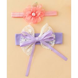Babyhug Headbands With Floral & Bow Applique Pack of 2 - Purple & Peach