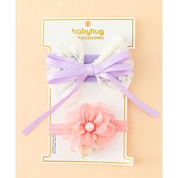 Babyhug Headbands With Floral & Bow Applique Pack of 2 - Purple & Peach
