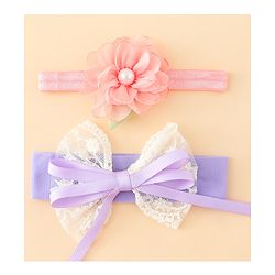 Babyhug Headbands With Floral & Bow Applique Pack of 2 - Purple & Peach
