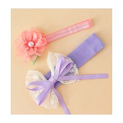 Babyhug Headbands With Floral & Bow Applique Pack of 2 - Purple & Peach