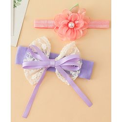 Babyhug Headbands With Floral & Bow Applique Pack of 2 - Purple & Peach