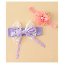 Babyhug Headbands With Floral & Bow Applique Pack of 2 - Purple & Peach