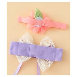 Babyhug Headbands With Floral & Bow Applique Pack of 2 - Purple & Peach