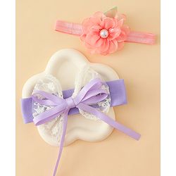 Babyhug Headbands With Floral & Bow Applique Pack of 2 - Purple & Peach
