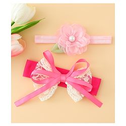 Babyhug Headbands With Floral & Bow Applique Pack of 2 - Purple & Peach