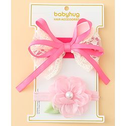 Babyhug Headbands With Floral & Bow Applique Pack of 2 - Purple & Peach