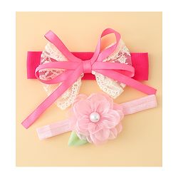 Babyhug Headbands With Floral & Bow Applique Pack of 2 - Purple & Peach