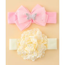 Babyhug Headbands With Floral & Bow Applique Pack of 2 - Pink & Yellow