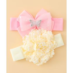 Babyhug Headbands With Floral & Bow Applique Pack of 2 - Pink & Yellow