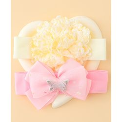 Babyhug Headbands With Floral & Bow Applique Pack of 2 - Pink & Yellow
