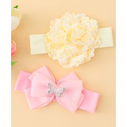 Babyhug Headbands With Floral & Bow Applique Pack of 2 - Pink & Yellow