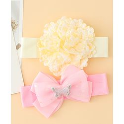 Babyhug Headbands With Floral & Bow Applique Pack of 2 - Pink & Yellow