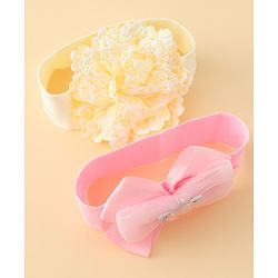 Babyhug Headbands With Floral & Bow Applique Pack of 2 - Pink & Yellow