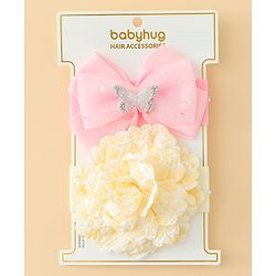 Babyhug Headbands With Floral & Bow Applique Pack of 2 - Pink & Yellow