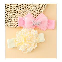 Babyhug Headbands With Floral & Bow Applique Pack of 2 - Pink & Yellow