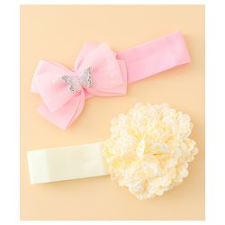 Babyhug Headbands With Floral & Bow Applique Pack of 2 - Pink & Yellow