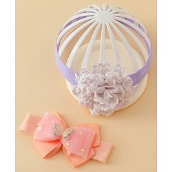 Babyhug Headbands With Floral & Bow Applique Pack of 2 - Pink & Yellow