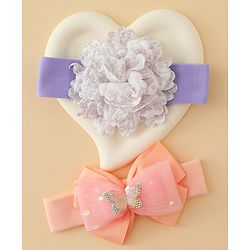 Babyhug Headbands With Floral & Bow Applique Pack of 2 - Pink & Yellow