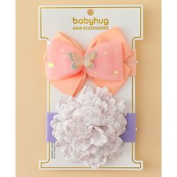 Babyhug Headbands With Floral & Bow Applique Pack of 2 - Pink & Yellow