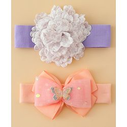 Babyhug Headbands With Floral & Bow Applique Pack of 2 - Pink & Yellow