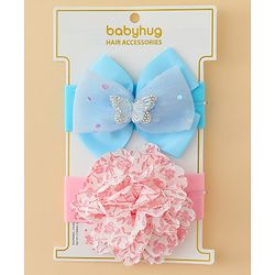 Babyhug Headbands With Floral & Bow Applique Pack of 2 - Pink & Yellow