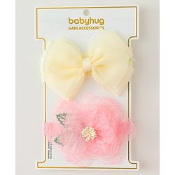 Babyhug Headbands With Bow & Floral Applique Pack of 2 - Cream & Pink
